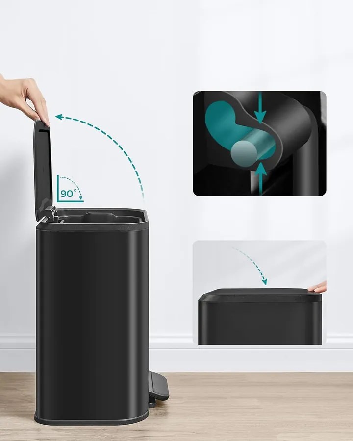 Konyhai pedálos szemetes, 20 literes acél kuka, tintafekete