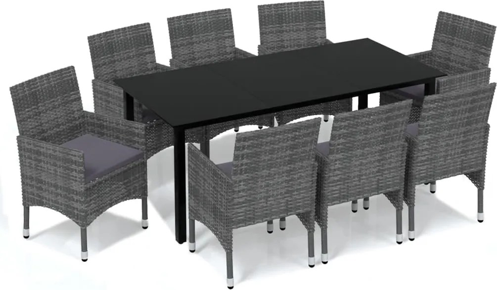 vidaXL 9 részes szürke polyrattan kerti étkezőgarnitúra párnákkal