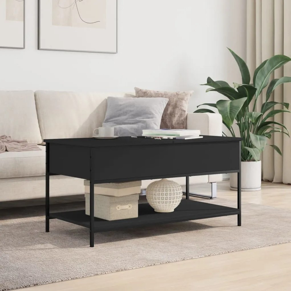 Fekete szerelt fa és fém dohányzóasztal 100 x 50 x 50 cm