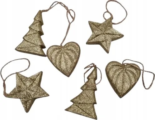 Karácsonyi Díszek Fenyőfára Arany Csilámos 6-FÉLE Minta