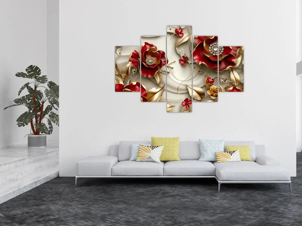 Kép - 3D piros-arany virágok (150x105 cm)