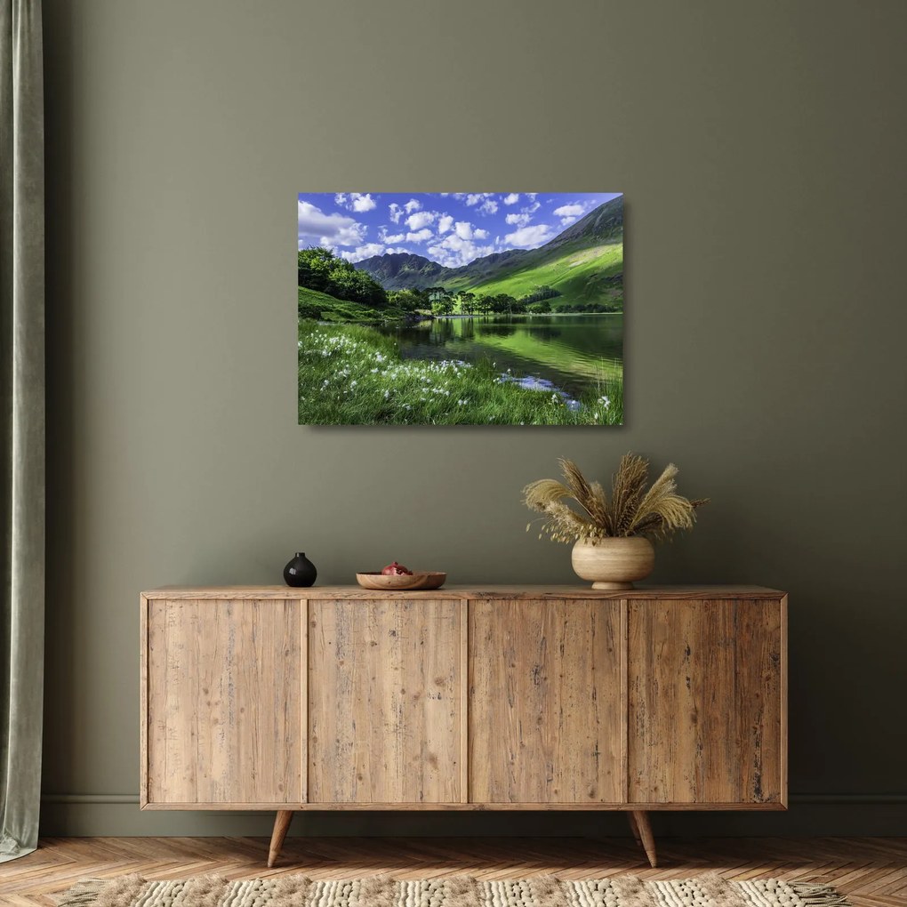 Üveg kép - Tájkép egy tóval (70x50 cm)