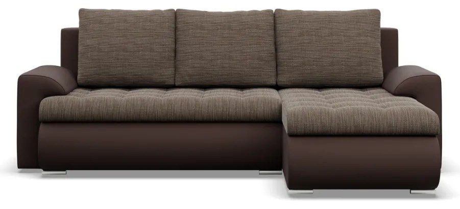 Tokio sarokkanapé, 2 ágyneműtartóval, fonott + műbőr, jobboldali, barna