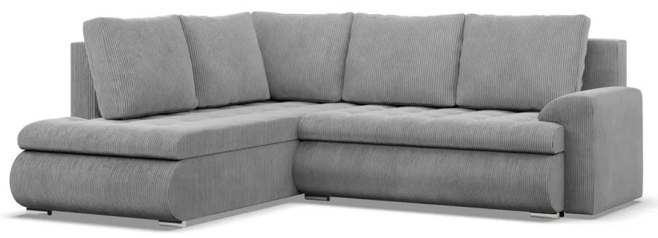 Tokio sarokkanapé, L alakú háttámlával, 2 ágyneműtartóval, kordbársony, baloldali, szürke