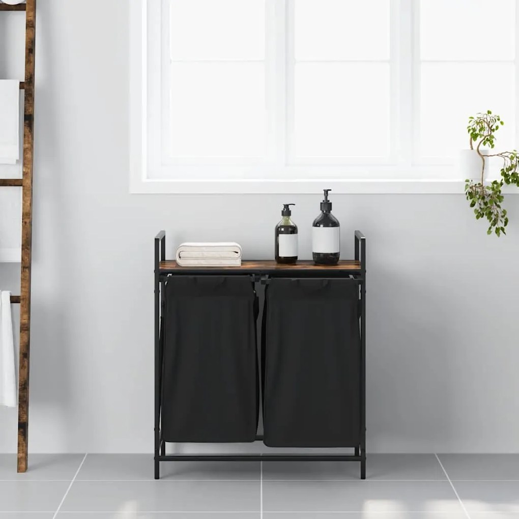 füstölt tölgy mosodai kosár 2 rekeszes polccal