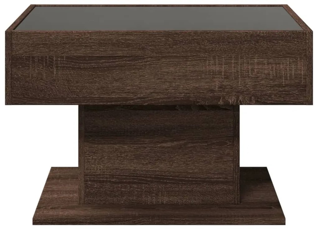 barna tölgy szerelt fa dohányzóasztal LED-del 70 x 50 x 45 cm