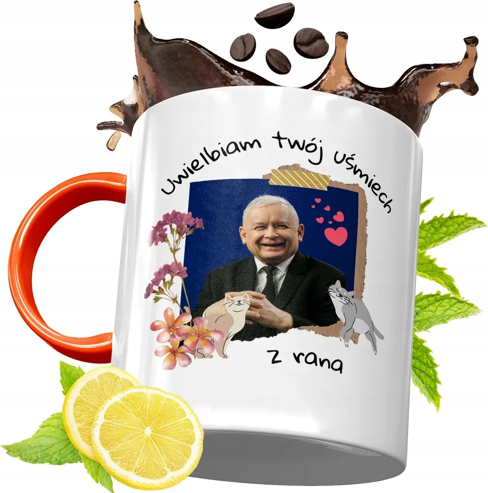 Narancssárga Bögre A Pis Elnökétől Jaroslaw Kaczynski fényképes nyomtatással