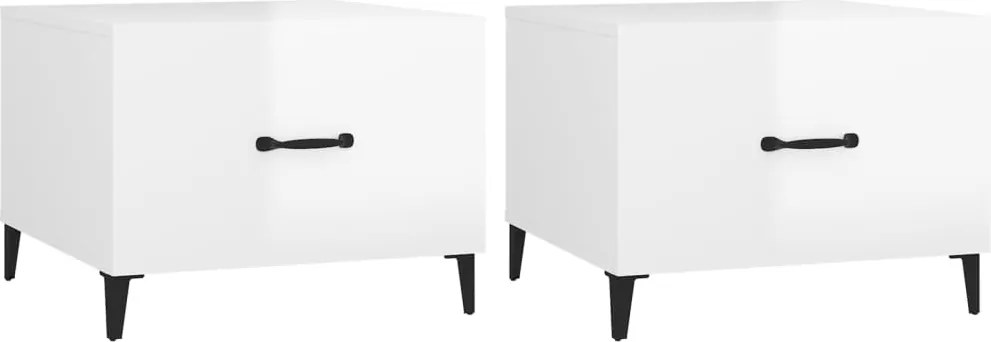 vidaXL 2 db magasfényű fehér dohányzóasztal fémlábakkal 50x50x40 cm