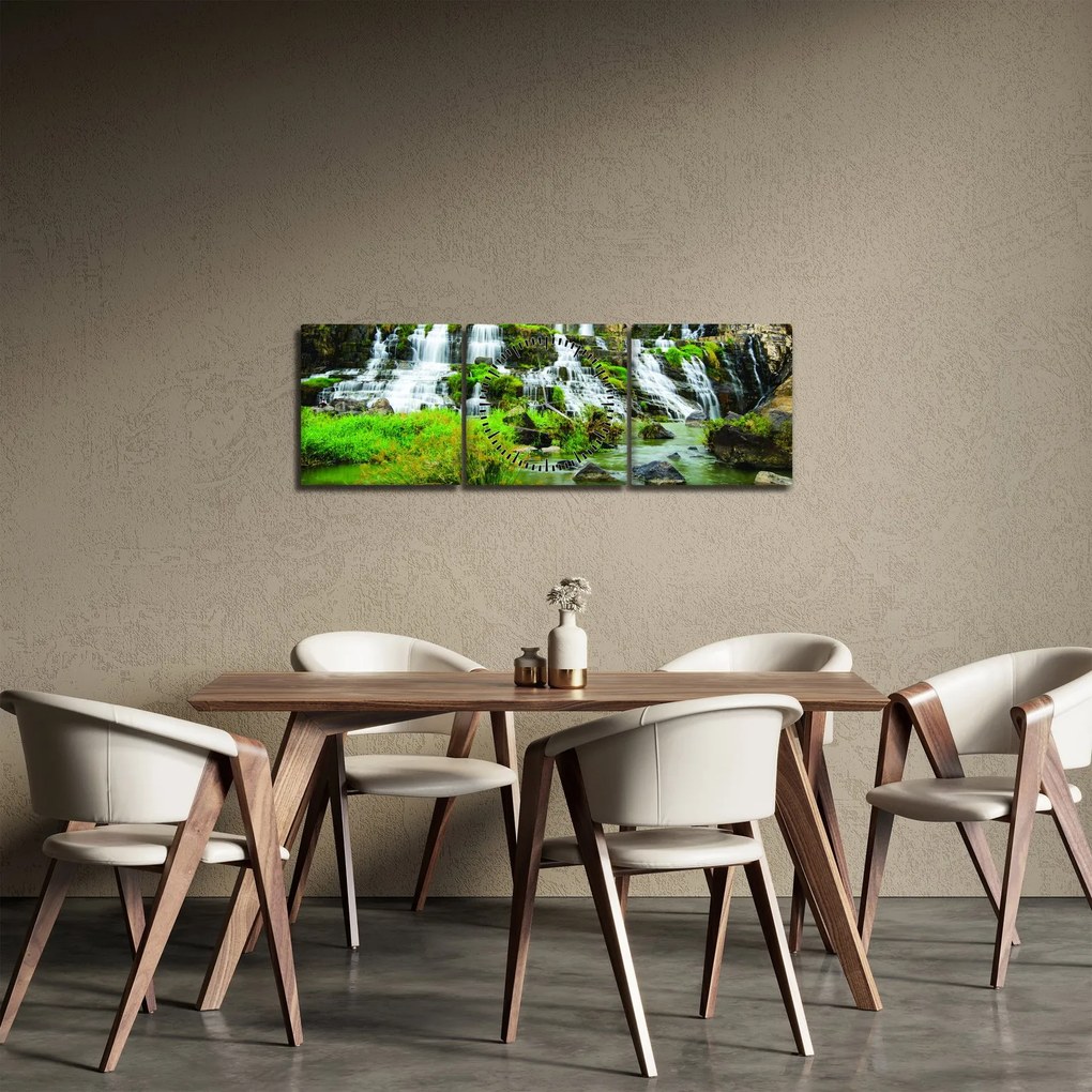 Kép - vízesés zöldövezetben (órával) (90x30 cm)