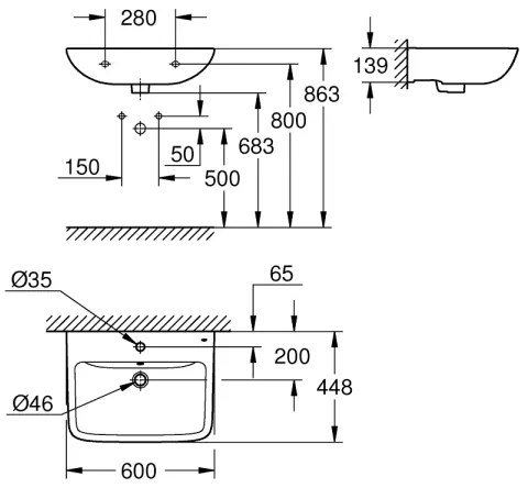 GROHE 39950000 - START EDGE mosdó 600 × 448 mm kerámia/fehér