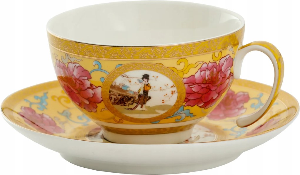 Elegáns, keleti stílusú, kézzel díszített porcelán csésze