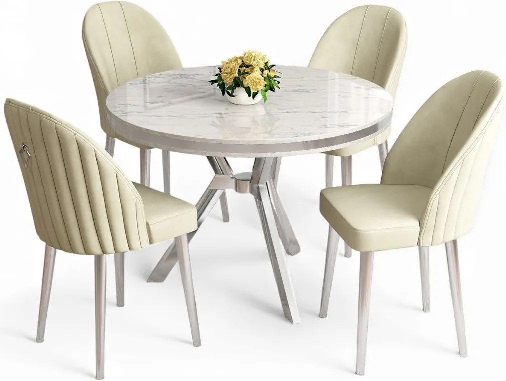 Mos étkezőgarnitúra, fehér márvány-króm, 90 cm – TR240CHR2926