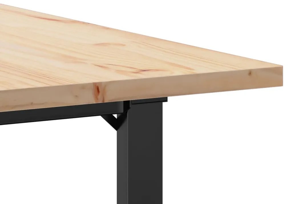 tömör fenyőfa és öntöttvas étkezőasztal O-vázzal 80x80x75,5 cm