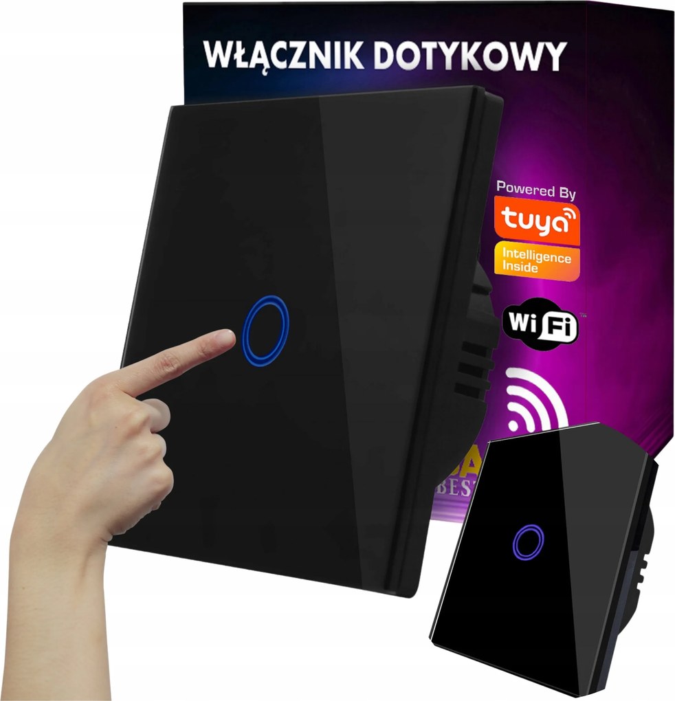 Érintőkapcsoló Fény Fekete Üveg Szimpla Wifi+rf Tuya Smart Life