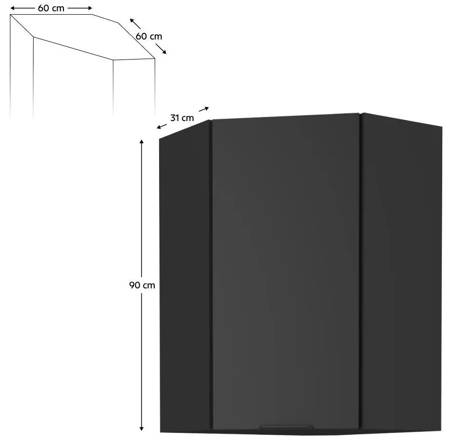 Felső sarok konyhaszekrény Sobera 60x60 GN 90 1F (fekete) . 1097001