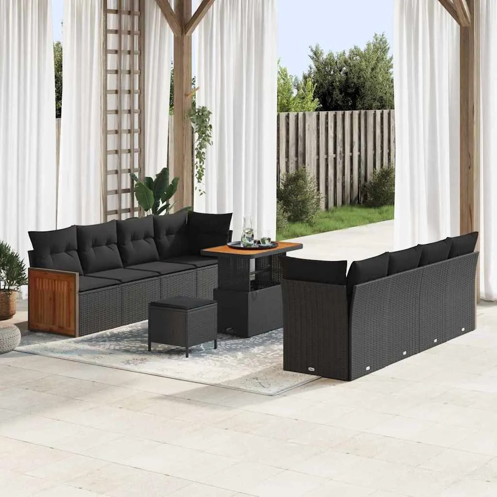 Kerti Kanapé Szett 11 pcs Fekete 90 x 55 x 71 cm polirattan