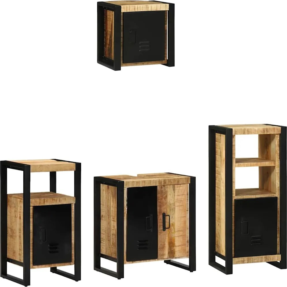 vidaXL Fürdőszoba bútor szett 4 pcs Barna és fekete Tömör Mangófát