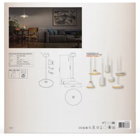 Ledvance - Csillár zsinóron DECOR PLASTER 1xE27/25W/230V átm. 32 cm vakolat fehér