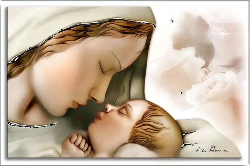 Szűz Mária képe dupla fára festve Méret: 46x29 cm