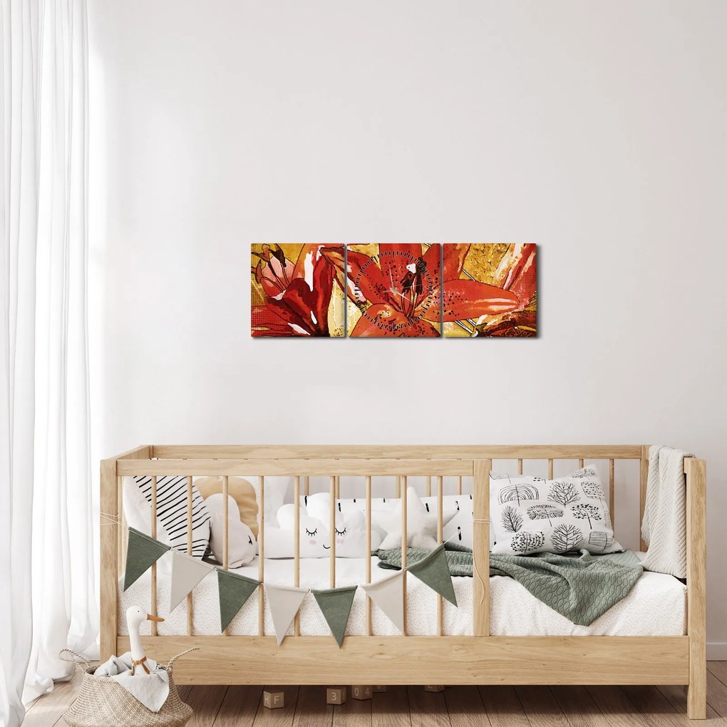 Kép a liliomvirágokról (órával) (90x30 cm)