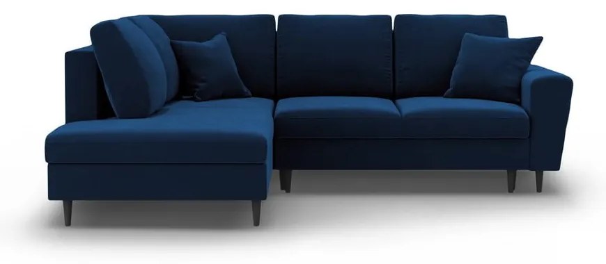 Kék bársony kinyitható tárolóhelyes sarokkanapé (bal oldali-L alakú) Kyoto – Cosmopolitan Design