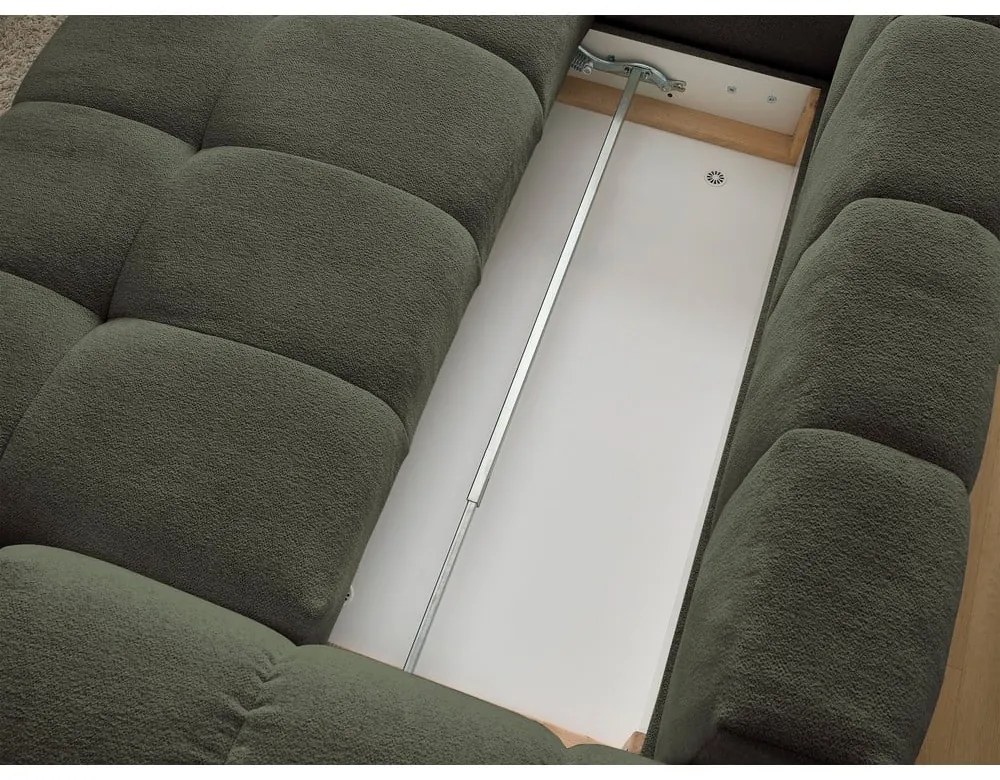 Zöld zsenília kinyitható-tárolóhelyes sarokkanapé (bal oldali-L alakú) Everest – Bobochic Paris