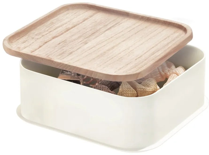 Eco fehér tárolódoboz paulownia fa fedéllel, 21,3 x 21,3 cm - iDesign