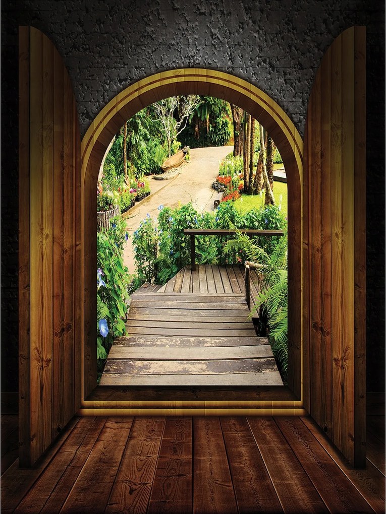 Fotótapéta Virágzó kert kapu vinil 184x254 természet tájkép +ragasztó