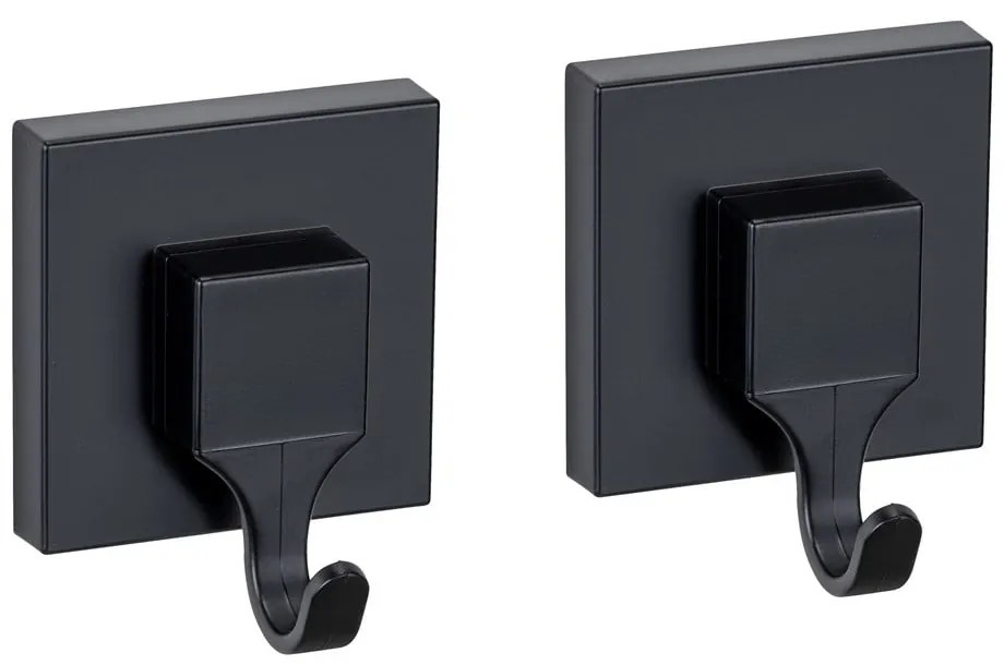 Fekete öntapadós műanyag akasztó szett 2 db-os Quadro – Wenko