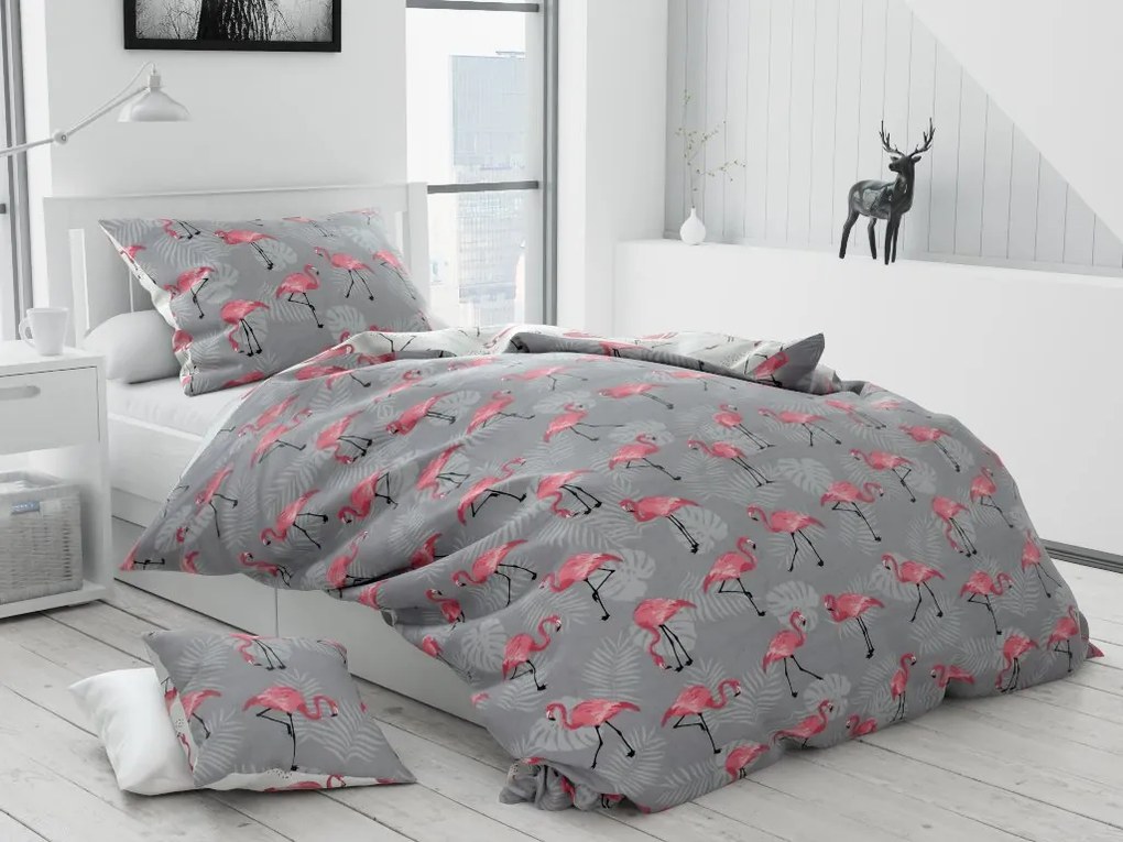 Flamingó fordítható pamut ágynemű DeLuxe Ágynemű mérete: 140x200 cm, A csomag tartalma: Készletcsomagolás