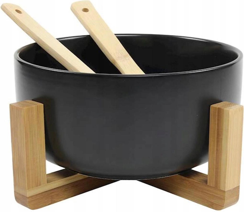 Porcelán Tál Saláta tálaló Bambusz Szett 2 Evőkanál