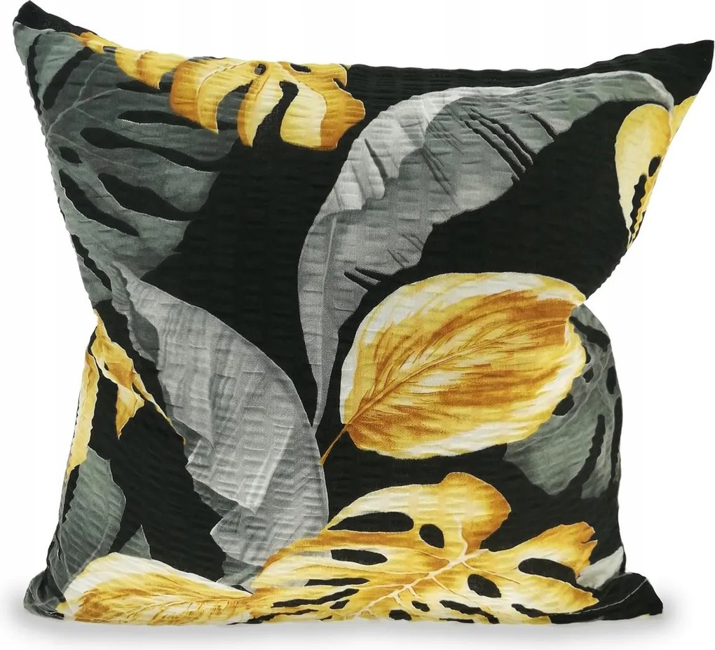 Fakéreg párnahuzat 70x80 fekete-szürke arany egzotikus levelekkel