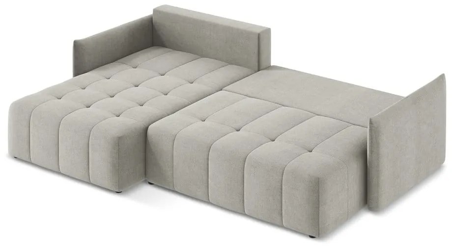 Világosszürke kinyitható-tárolóhelyes sarokkanapé (bal oldali-heverő résszel) Moku – Makamii