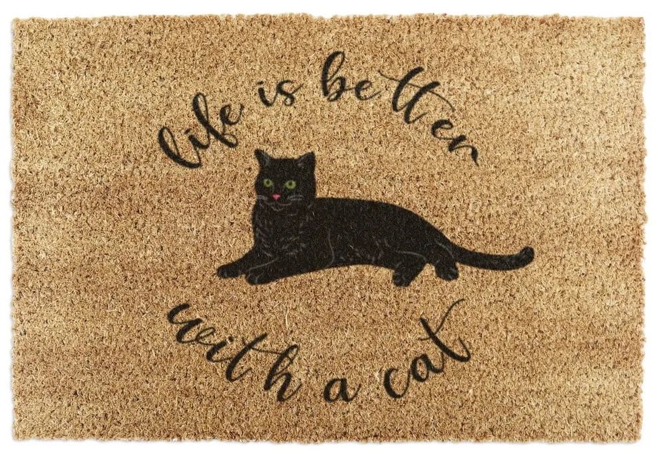 Kókuszrost lábtörlő 40x60 cm Life Is Better With a Cat – Artsy Doormats