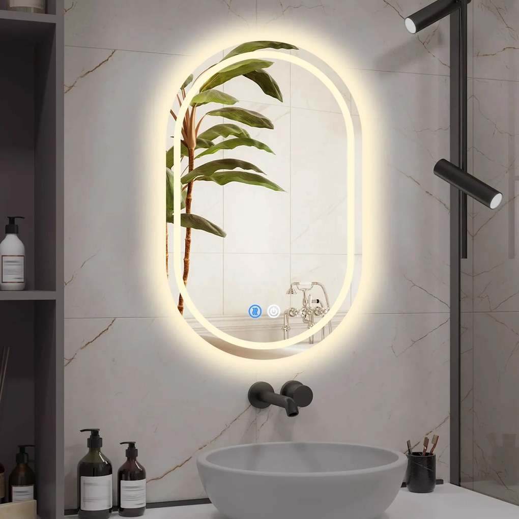 Erga Lyra, ovális LED-es tükör 60x90cm, 3 színű fény, első és hátsó világítás, páramentes fűtőbetét, ERG-V01-Lyra-6090-CL