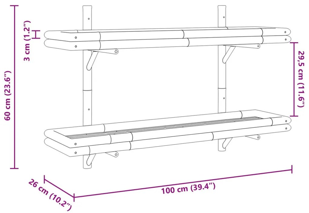 Falifiók polcokkal tárolóval Barna 100 x 26 x 60 cm bambusz