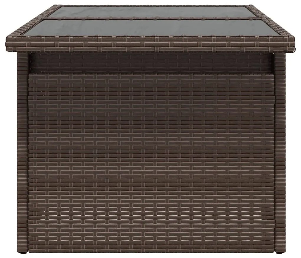 barna polyrattan üveglapos kerti asztal 100 x 55 x 73 cm