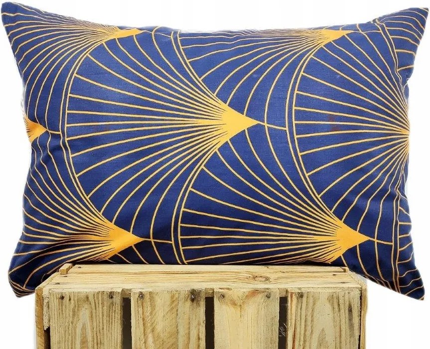 Pamut párnahuzat Prémium sötétkék legyező arany glamour 50x70 modern