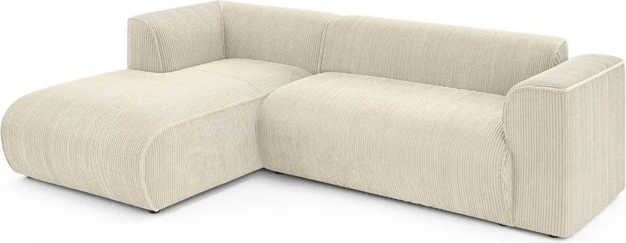 Bézs kordbársony sarokkanapé (bal oldali-heverő résszel) Merid – Ropez