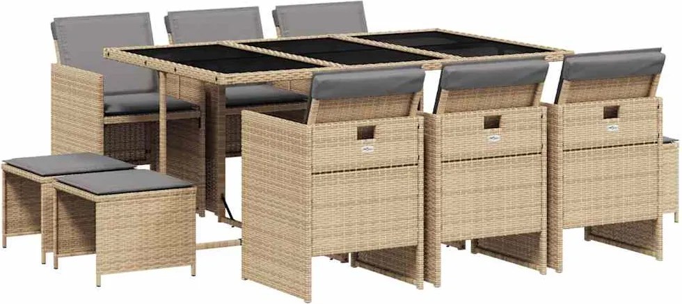 vidaXL 11részes vegyes bézs polyrattan kerti étkezőgarnitúra párnákkal