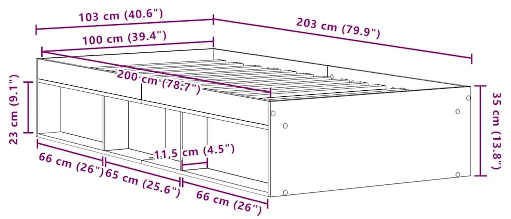 fekete tölgy színű szerelt fa ágykeret matrac nélkül 100x200 cm