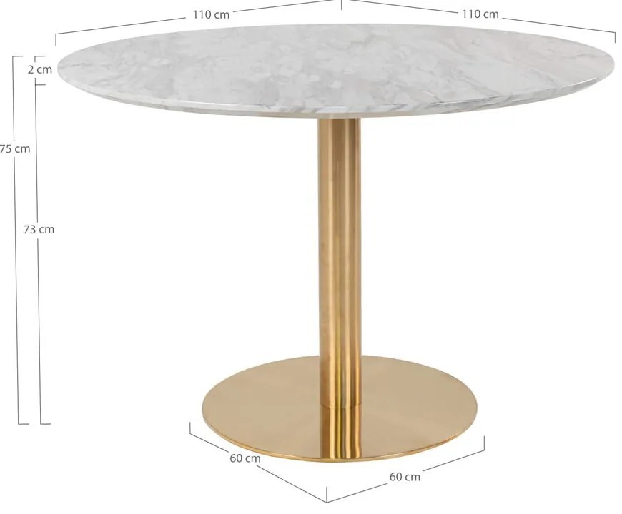 Kerek étkezőasztal márvány dekoros asztallappal ø 110 cm Bolzano – House Nordic