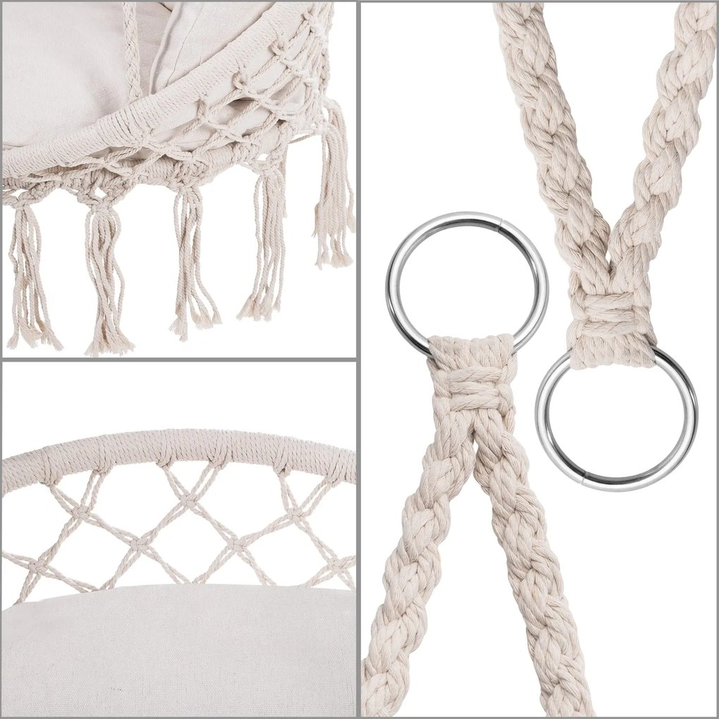 BOHO függőszék párnával, Ø61cm, bézs Jurhan