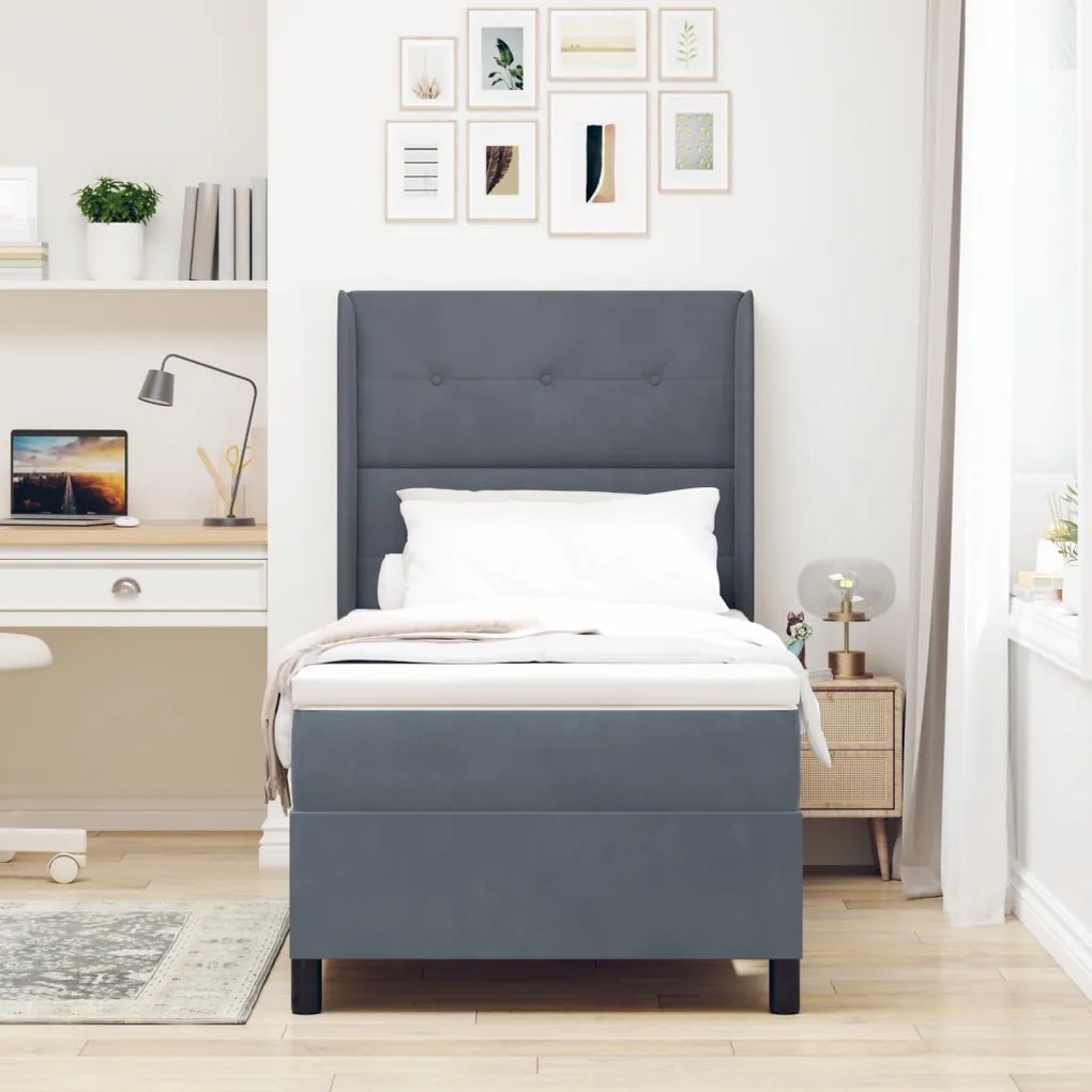Boxspring Ágy Matrac Praktikus Szürke 100x200 cm Bársonyos