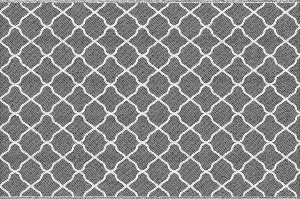 Outsunny Kerti Szőnyeg 182x274 cm Fordítható Szőnyeg Geometrikus Mintával, Vízálló Teraszra, Erkélyre, Udvarra, Kempinghez, Strandhoz Szürke és Fehér