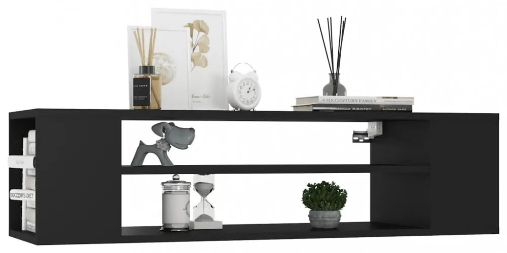 fekete szerelt fa függő TV-szekrény 100 x 30 x 26,5 cm