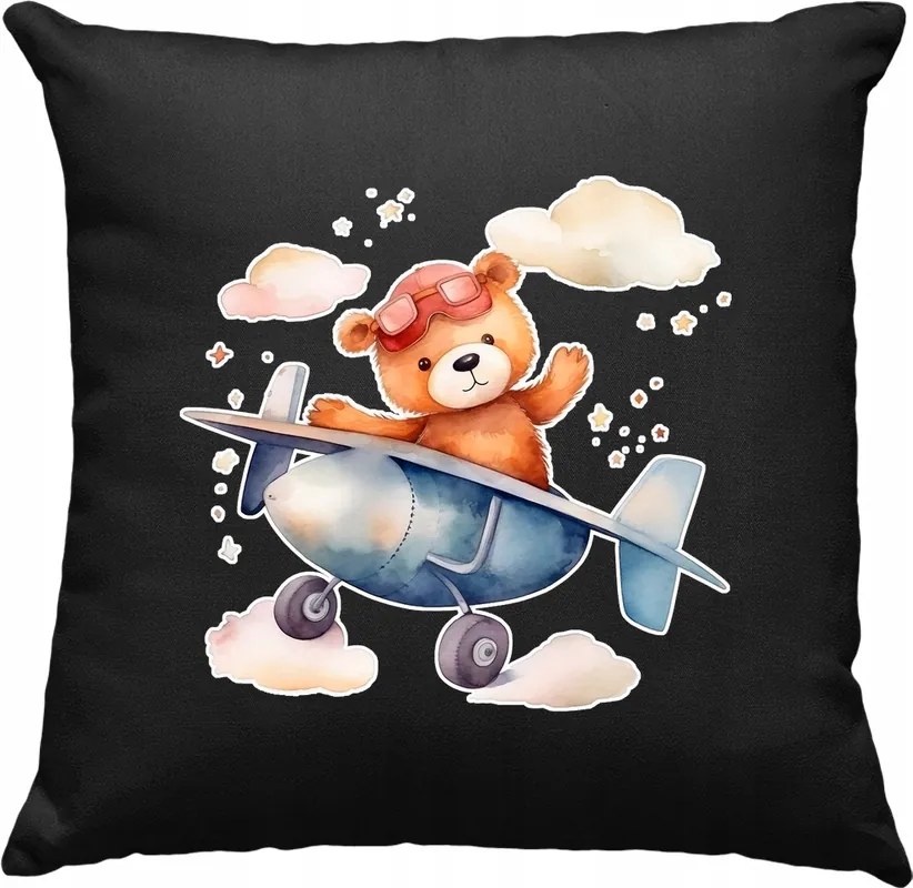 Mackó Repülőgép Gyerek Párna Fekete