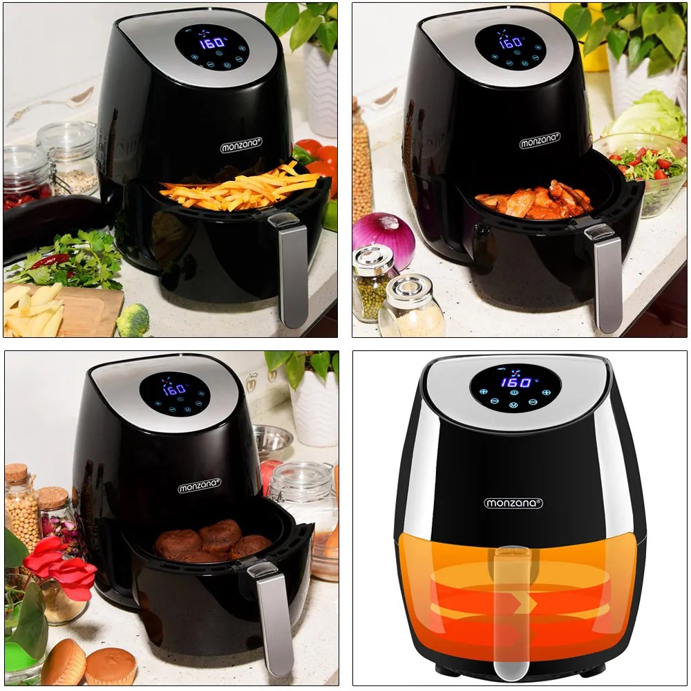 monzana® Forrólevegős fritőz FRYER 1 black - 9 az 1-ben érintőképernyővel 1485 W 3,6 l