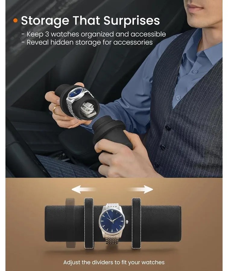 Utazó órarendező, órarendező rejtett tárolóval, fekete