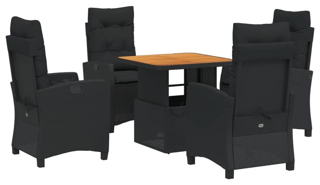 5 részes fekete polyrattan kerti étkezőgarnitúra párnákkal
